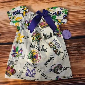 Mardi Gras Themed Baby Dress with Purple Bow